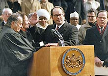 GOVERNOR THORNBURGH TAKING OATH OF OFFICE DURING INAUGURAL, JANUARY 18, 1983