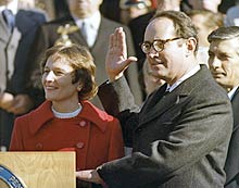 governor thornburgh and wife ginny during insugural ceremony, january 16, 1979 